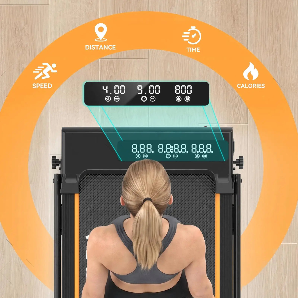 RAMYPOKET Foldable Incline Walking Pad 15%, Treadmill 12 km/h, App/LED, Desk Walking Pad 150kg max load